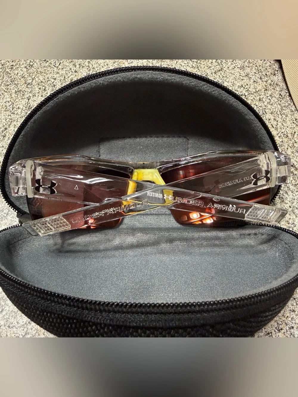 Under Armour Men's Clear Frame Sunglasses with Yellow-Orange Mirrored Lenses